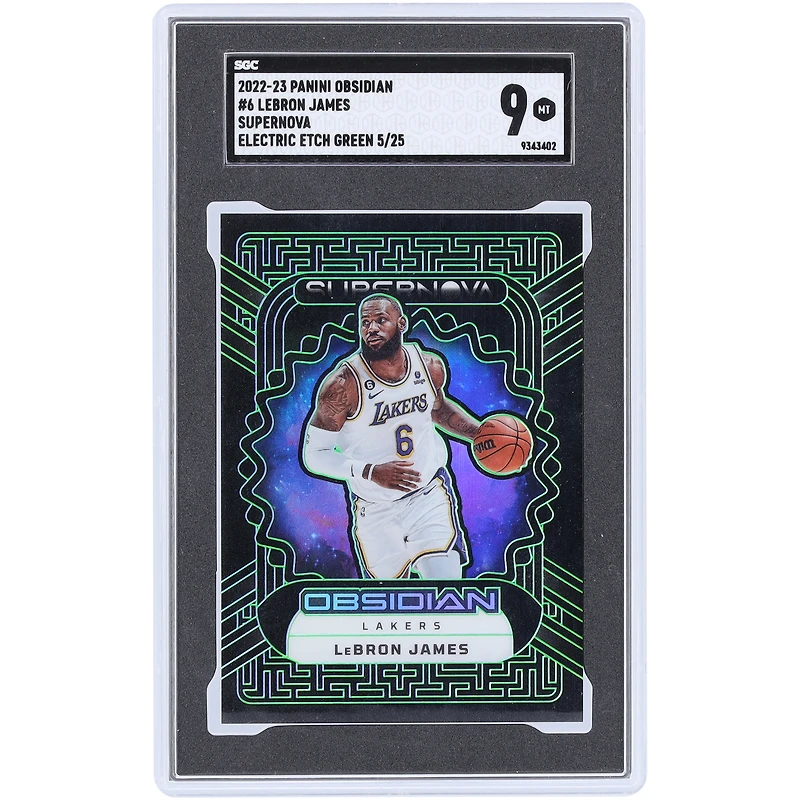 LeBron James Los Angeles Lakers 2022-23 Panini Obsidian Supernova Green #6 #5/25 SGC Authenticated 9 Card