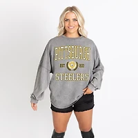 Women's Gameday Couture Gray Pittsburgh Steelers Oversized Final Score Snow Wash Long Sleeve T-Shirt
