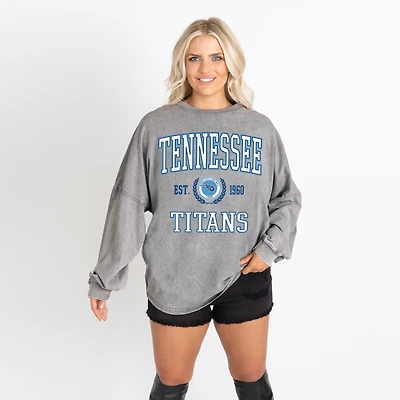 Women's Gameday Couture Gray Tennessee Titans Oversized Final Score Snow Wash Long Sleeve T-Shirt