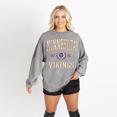 Women's Gameday Couture Gray Minnesota Vikings Oversized Final Score Snow Wash Long Sleeve T-Shirt