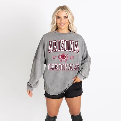 Women's Gameday Couture Gray Arizona Cardinals Oversized Final Score Snow Wash Long Sleeve T-Shirt