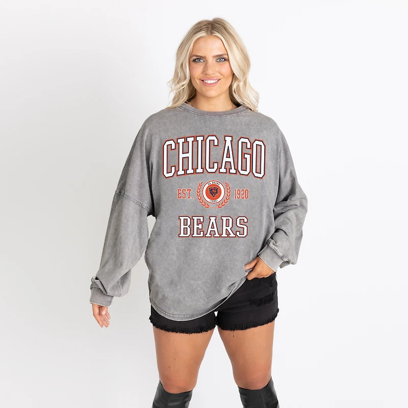 Women's Gameday Couture Gray Chicago Bears Oversized Final Score Snow Wash Long Sleeve T-Shirt