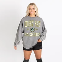 Women's Gameday Couture Gray Green Bay Packers Oversized Final Score Snow Wash Long Sleeve T-Shirt