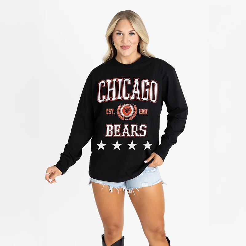 Women's Gameday Couture Black Chicago Bears Oversized Everyday Star Long Sleeve T-Shirt