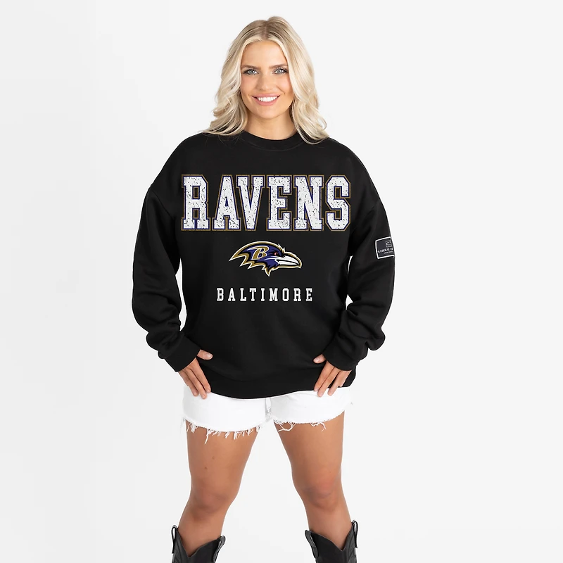Women's Gameday Couture Black Baltimore Ravens Oversized Level Up Black Label Premium Fleece Sweatshirt