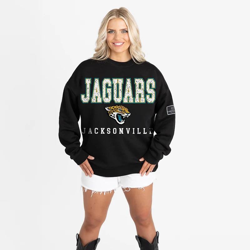 Women's Gameday Couture Black Jacksonville Jaguars Oversized Level Up Black Label Premium Fleece Sweatshirt