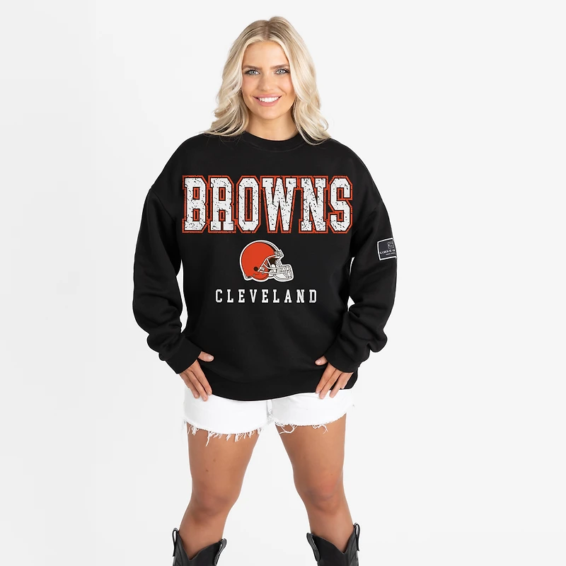 Women's Gameday Couture Black Cleveland Browns Oversized Level Up Black Label Premium Fleece Sweatshirt