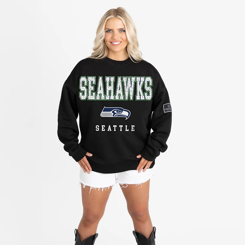 Women's Gameday Couture Black Seattle Seahawks Oversized Level Up Black Label Premium Fleece Sweatshirt