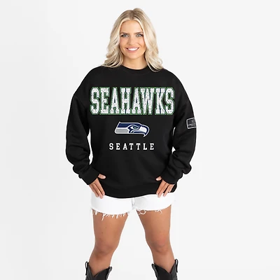 Women's Gameday Couture Black Seattle Seahawks Oversized Level Up Black Label Premium Fleece Sweatshirt