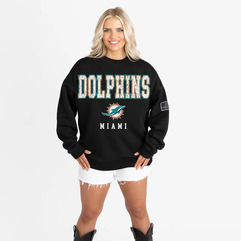 Women's Gameday Couture Black Miami Dolphins Oversized Level Up Black Label Premium Fleece Sweatshirt
