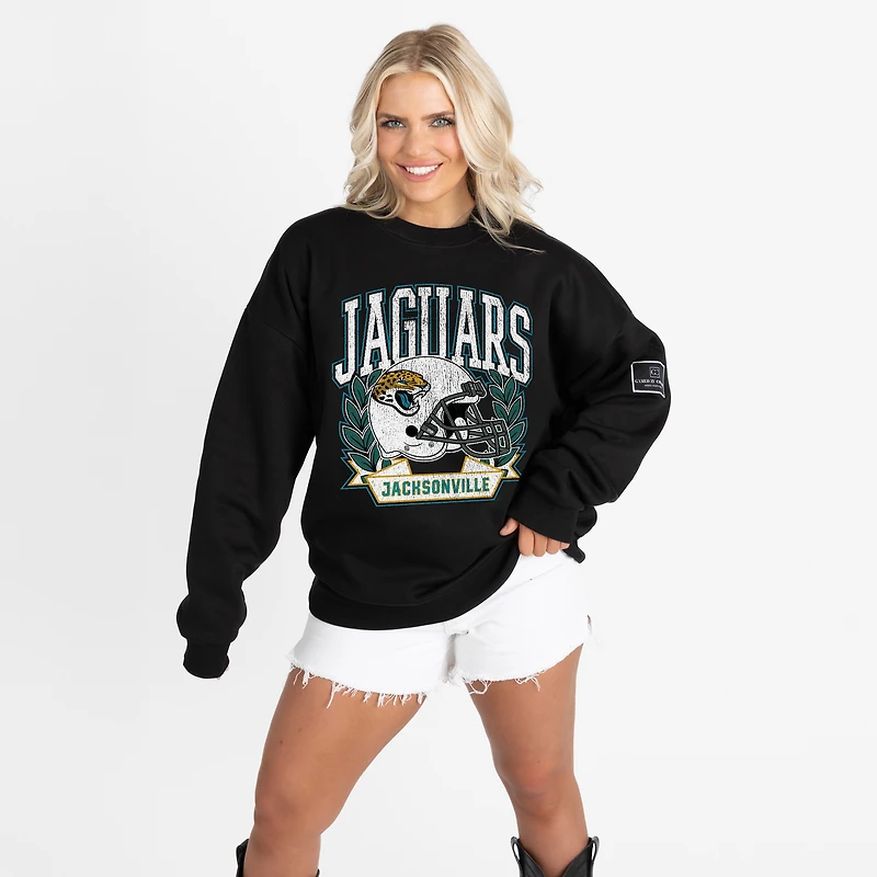 Women's Gameday Couture Black Jacksonville Jaguars Oversized Victory Lane Black Label Premium Fleece Sweatshirt