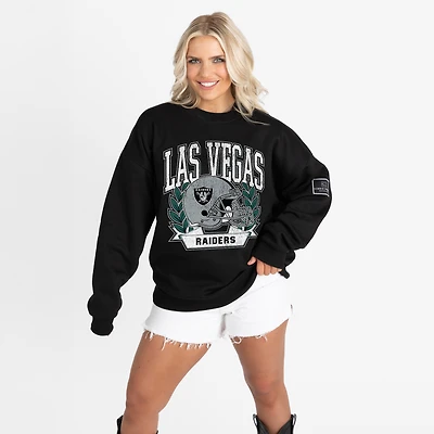 Women's Gameday Couture Black Las Vegas Raiders Oversized Victory Lane Black Label Premium Fleece Sweatshirt