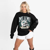 Women's Gameday Couture Black Miami Dolphins Oversized Victory Lane Black Label Premium Fleece Sweatshirt
