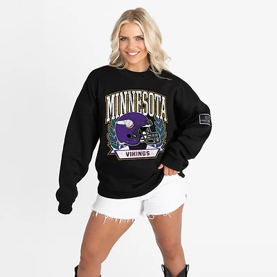 Women's Gameday Couture Black Minnesota Vikings Oversized Victory Lane Black Label Premium Fleece Sweatshirt