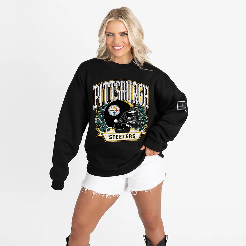 Women's Gameday Couture Black Pittsburgh Steelers Oversized Victory Lane Black Label Premium Fleece Sweatshirt