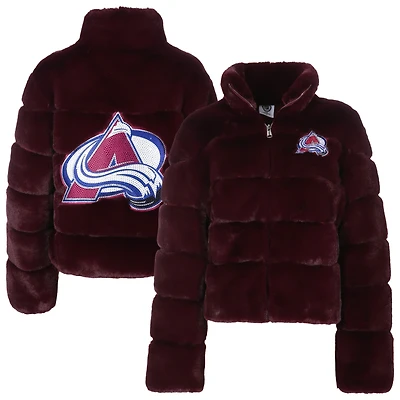 Women's Cuce Burgundy Colorado Avalanche Faux Fur Full-Zip Jacket