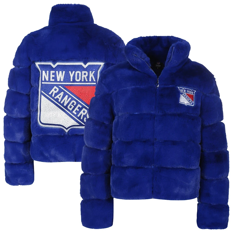 Women's Cuce Blue New York Rangers Faux Fur Full-Zip Jacket