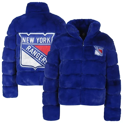 Women's Cuce Blue New York Rangers Faux Fur Full-Zip Jacket