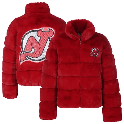 Women's Cuce Red New Jersey Devils Faux Fur Full-Zip Jacket