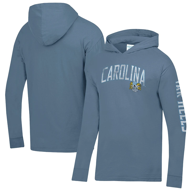 Men's ComfortWash Blue North Carolina Tar Heels Long Sleeve Hooded T-Shirt