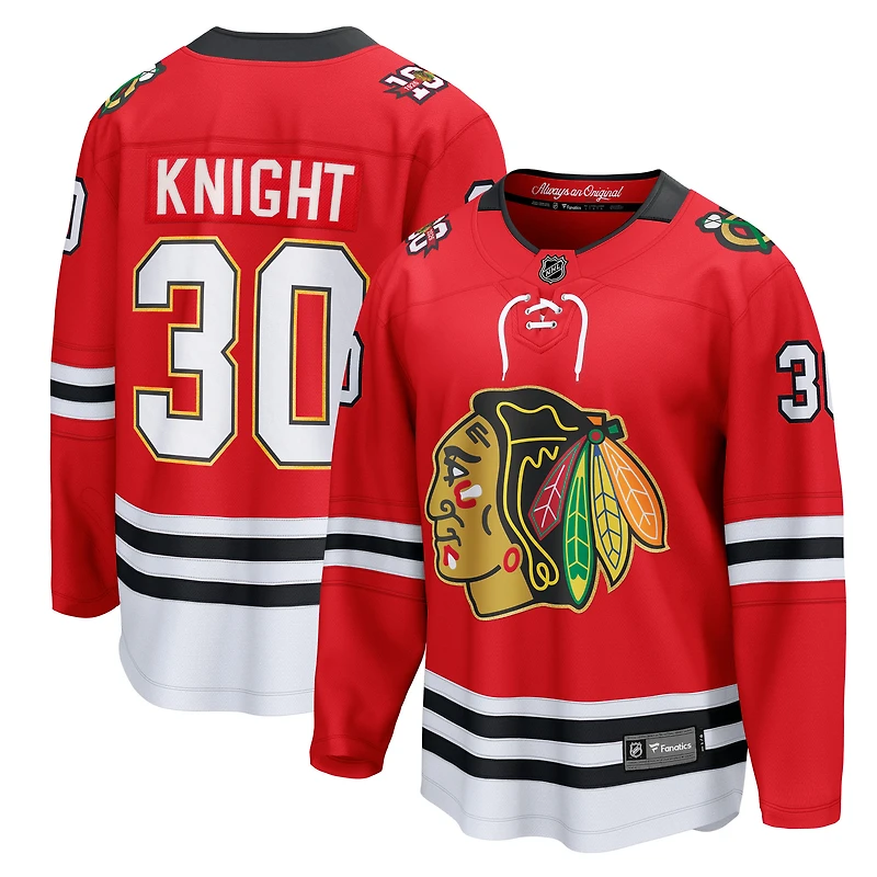 Men's Fanatics Spencer Knight Red Chicago Blackhawks Centennial Breakaway Player Jersey