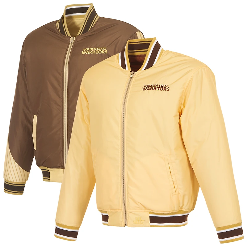 Men's JH Design Cream/Brown Golden State Warriors Reversible Full-Zip Flight Jacket