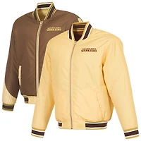 Men's JH Design Cream/Brown Golden State Warriors Reversible Full-Zip Flight Jacket