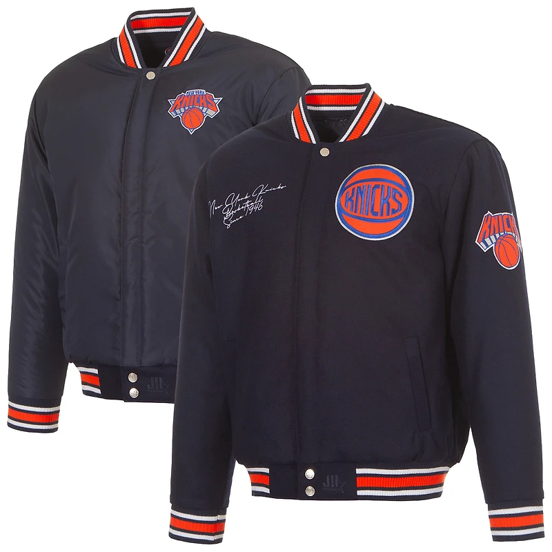 Men's JH Design Navy New York Knicks Reversible Wool Full-Snap Jacket