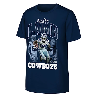 Youth Outerstuff CeeDee Lamb Navy Dallas Cowboys Triple Pic T-Shirt