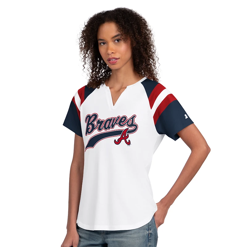Women's Starter  White Atlanta Braves Game On Notch Neck Raglan T-Shirt