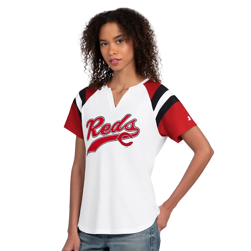 Women's Starter White Cincinnati Reds Game On Notch Neck Raglan T-Shirt
