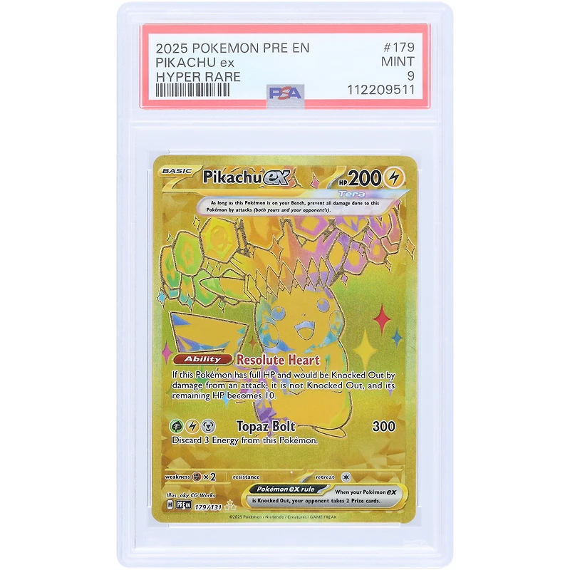 Pikachu 2025 Pokemon Pre En Prismatic Evolutions EX Hyper Rare #179 PSA Authenticated 9 Card
