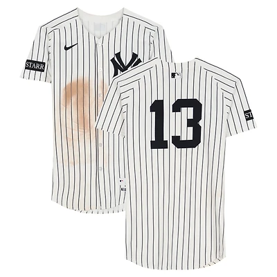 Jazz Chisholm Jr. New York Yankees Game-Used #13 White Pinstripe Jersey vs. Washington Nationals on August 27, 2025