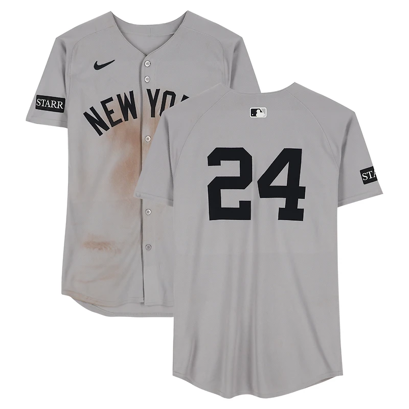 Jasson Domínguez New York Yankees Game-Used #24 Gray Jersey vs. Tampa Bay Rays on August 20, 2025
