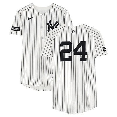 Jasson Domínguez New York Yankees Game-Used #24 White Pinstripe Jersey vs. Washington Nationals on August 27, 2025