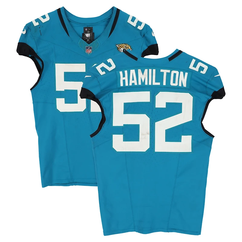 Davon Hamilton Jacksonville Jaguars Game-Used #52 Teal Nike Jersey vs. Carolina Panthers on September 7, 2025