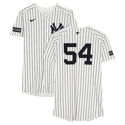 Max Fried New York Yankees Game-Used #54 White Pinstripe Jersey vs. Boston Red Sox on August 22, 2025 - 6 IP, 7 K