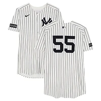 Carlos Rodón New York Yankees Game-Used #55 White Pinstripe Jersey vs. Boston Red Sox on August 24, 2025