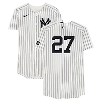 Giancarlo Stanton New York Yankees Game-Used #27 White Pinstripe Jersey vs. Washington Nationals on August 26, 2025 - 2-3, HR, 5 RBI, R