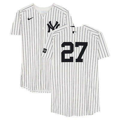 Giancarlo Stanton New York Yankees Game-Used #27 White Pinstripe Jersey vs. Washington Nationals on August 26, 2025 - 2-3, HR, 5 RBI, R