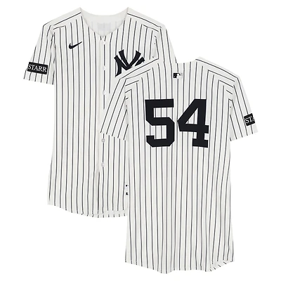 Max Fried New York Yankees Game-Used #54 White Pinstripe Jersey vs. Washington Nationals on August 27, 2025 - 7 IP, ER, 6 K, W