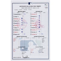 New York Yankees Game-Used Lineup Card vs. Boston Red Sox on August 23, 2025