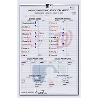 New York Yankees Game-Used Lineup Card vs. Washington Nationals on August 26, 2025