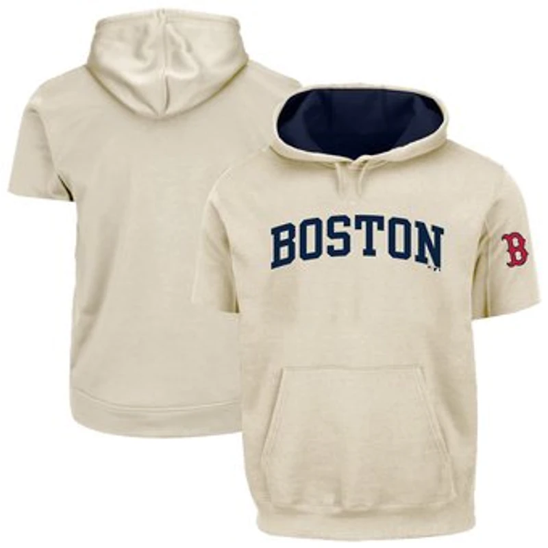 Men's Fanatics Cream/Navy Boston Red Sox Big & Tall Contrast Short Sleeve Hoodie