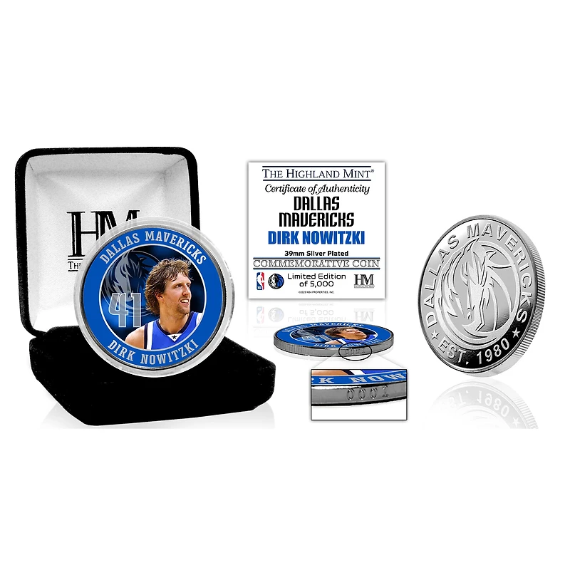 Highland Mint Dirk Nowitzki Dallas Mavericks 39mm Silver Plated Color Coin