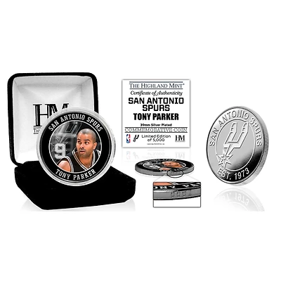 Highland Mint Tony Parker San Antonio Spurs 39mm Silver Plated Color Coin