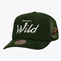 Men's Mitchell & Ness Green Minnesota Wild Head Coach Trucker Adjustable Hat