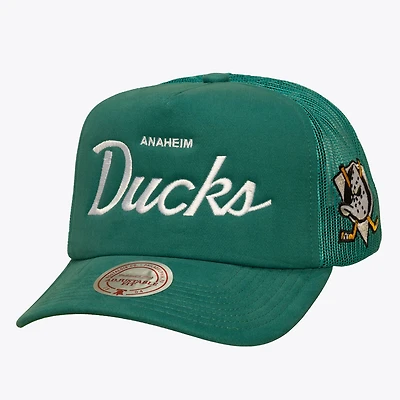 Men's Mitchell & Ness Teal Anaheim Ducks Head Coach Trucker Adjustable Hat