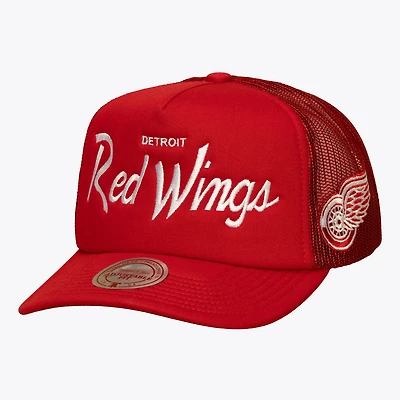 Men's Mitchell & Ness Red Detroit Red Wings Head Coach Trucker Adjustable Hat