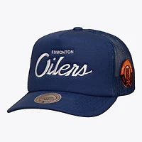 Men's Mitchell & Ness Navy Edmonton Oilers Head Coach Trucker Adjustable Hat